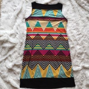 Multicolor Chevron Striped Sleeveless Dress, S